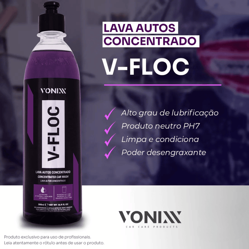 Kit POWER 4 - Shampoo de Limpeza e Proteção Completa | V-Floc + Cera Tok Final + Sintra Fast + Intense Vonixx