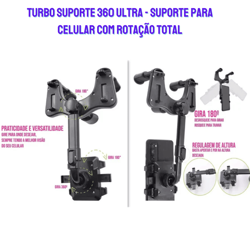 Turbo Suporte 360 Ultra - Suporte para Celular com Rotação Total, Fixação Firme e Ajuste Universal